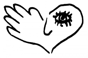 gezeichnetes Symbol aus Herz, Hand und Gesicht
